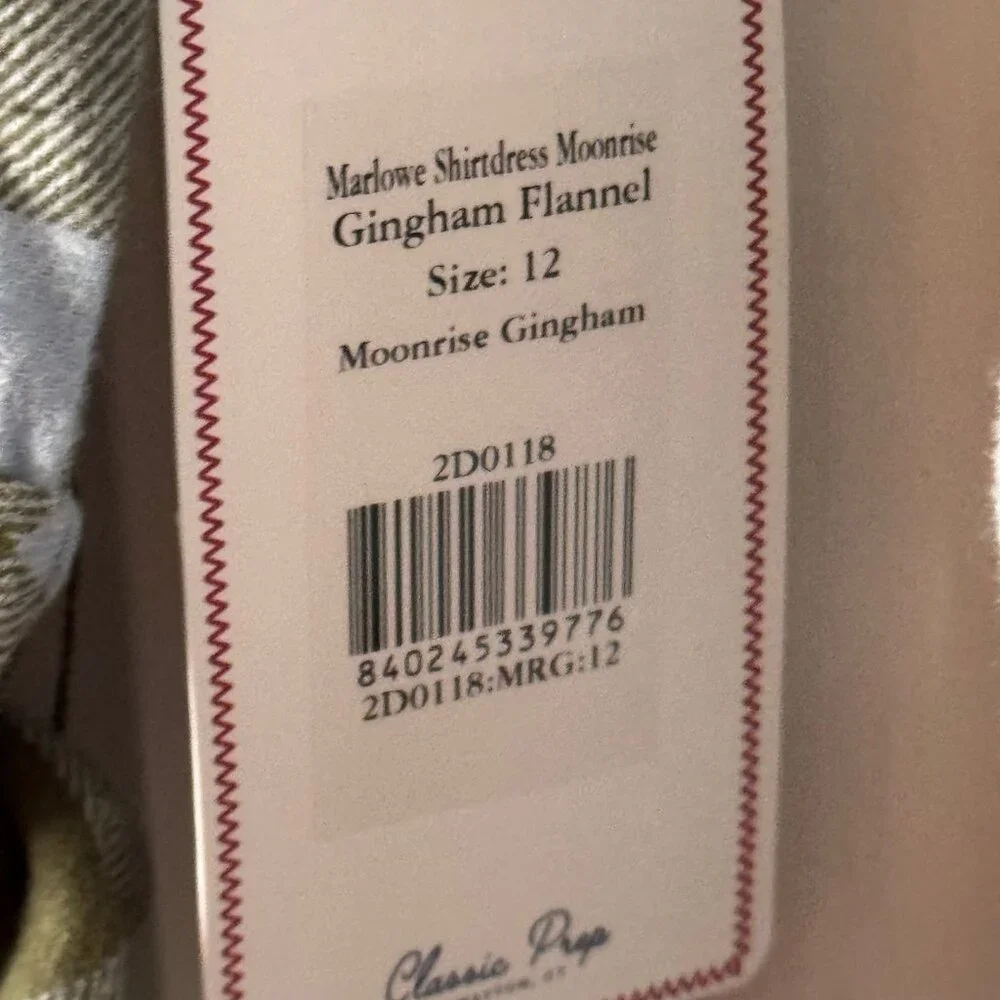New Classic Prep Girls Marlowe Shirtdress Moonrise Gingham Flannel Size 12